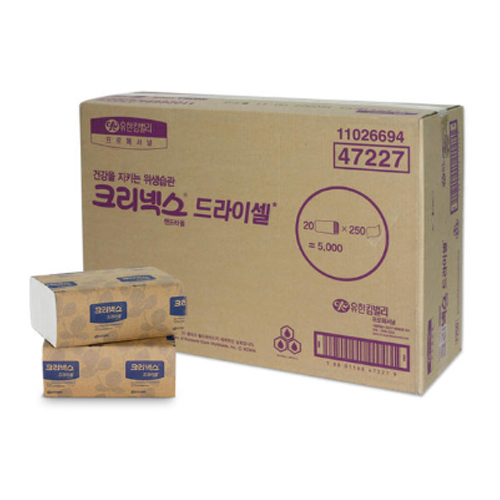 유한킴벌리 드라이셀 천연펄프 핸드타올 F250 5000매 47227 손 휴지 티슈